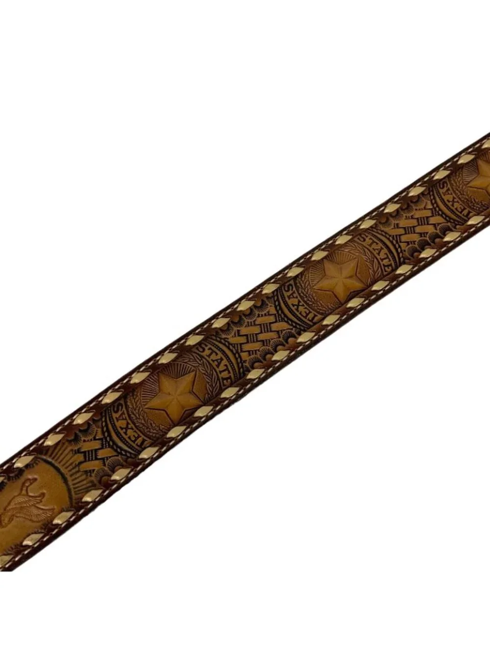 Brazos Joe Belt Co Mens Western Belt Sz 42 Brown Texas State Seal Stamped DRAKE